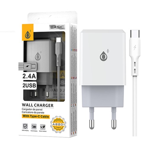 OnePlus EU Wall Charger A6201 with Type-C Cable 2USB 5V/2.4A White